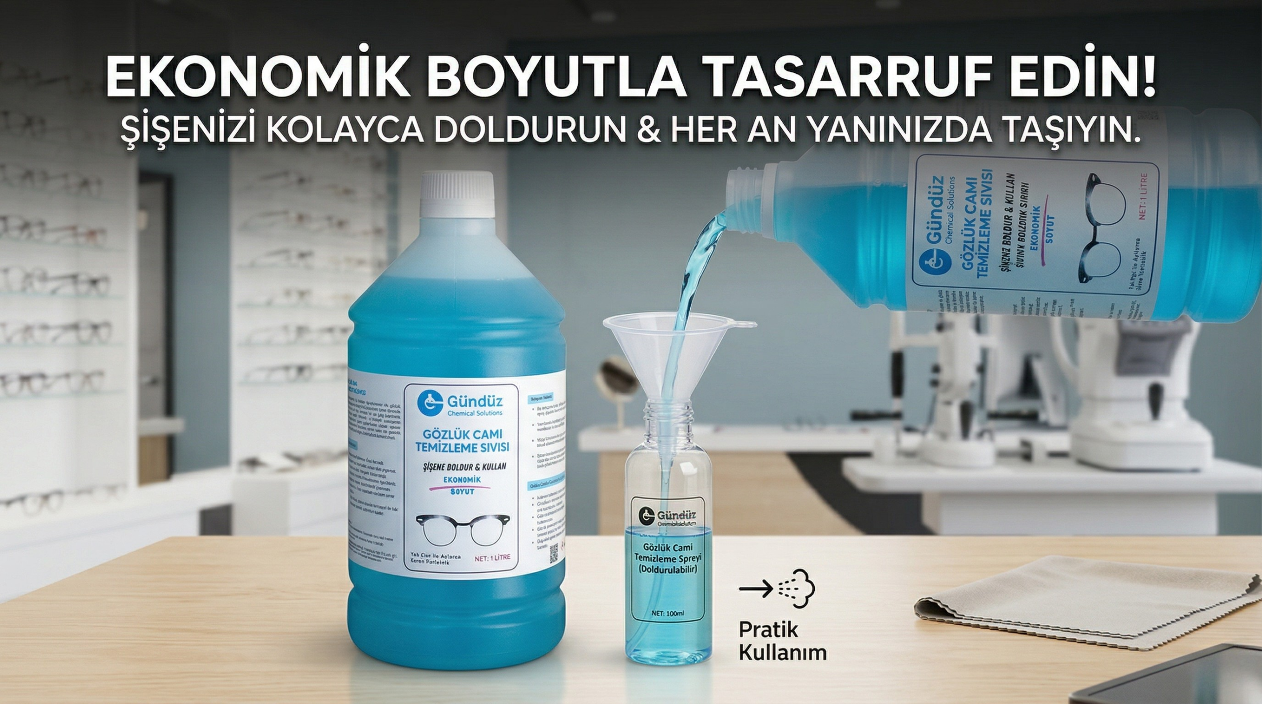gündüz 1 litre gözlük temizleme spreyi dolum sıvısı, mavi renkli gözlük solüsyonu şişesi, ekran ve lens temizleyici sıvı